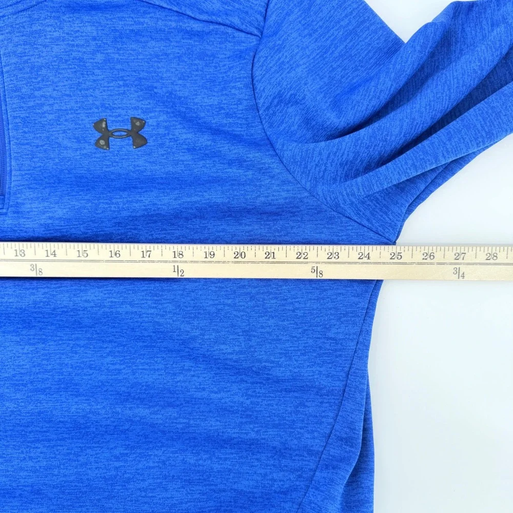 Under Armour Quarter Zip Pullover Mens Large Blue Good‎ Heathered Fleece Logo
